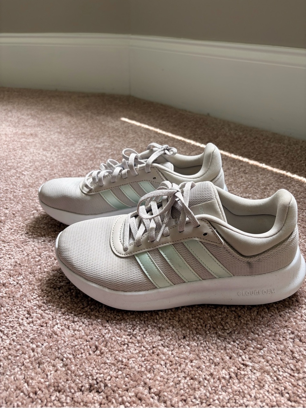 adidas Light Gray Sneakers with Mint Green Stripes